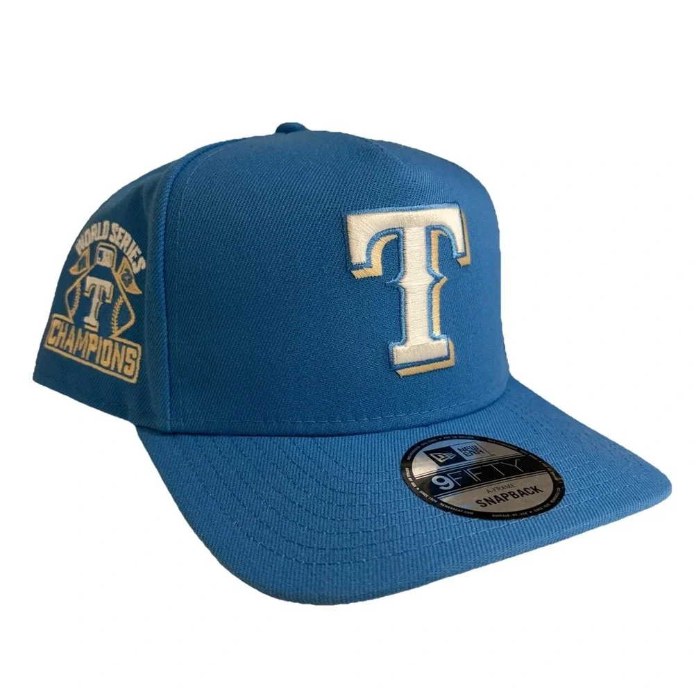 New Era Texas Rangers Light Blue 9FIFTY A-Frame Adjustable Snapback Hat Cap OSFM